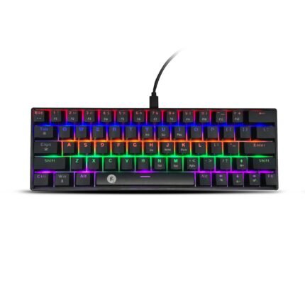 Frontech 63-Key Mechanical Gaming Wired Keyboard Rainbow Backlit 26 Anti-Ghosting Keys Detachable Type-C Cable Windows/Mac/iOS/Android (KB-0010P)