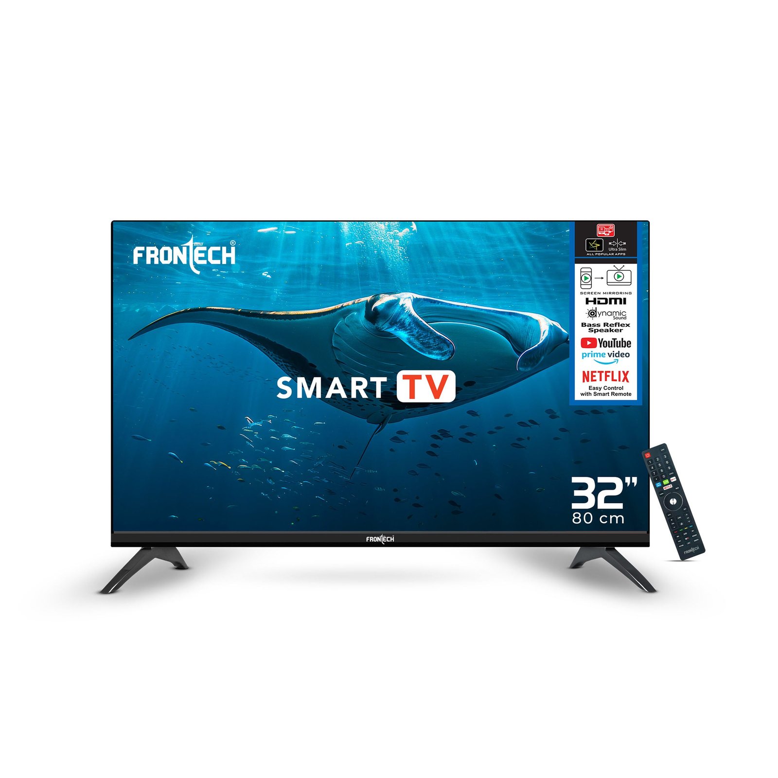 01_TV0003.jpg Frontech 32-inch Smart TV HD Dynamic Sound WiFi Ultra Slim 512GB/4GB Memory IR Remote Major OTT Access (TV-0003) - Image 1