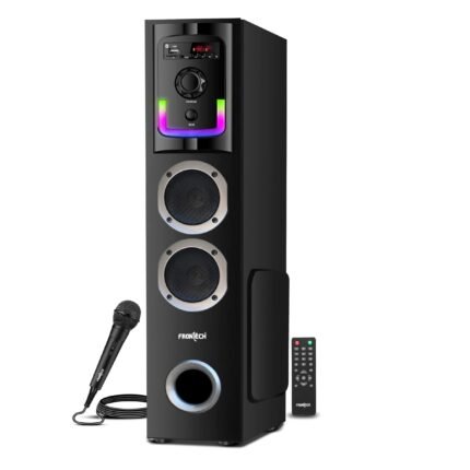 Frontech CRUX-167 60W Bluetooth Tower Speaker 1.0 Tower Wired Mic RGB Lighting Remote Control FM Radio BT/USB Compatible (SW-0167)