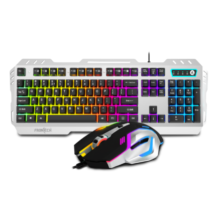 Frontech Metal Warrior Gaming Combo Rainbow Backlit Aluminium Keyboard 19 Anti-Ghosting Keys 7200 DPI Optical Mouse Ergonomic 1-Year Warranty (Black)