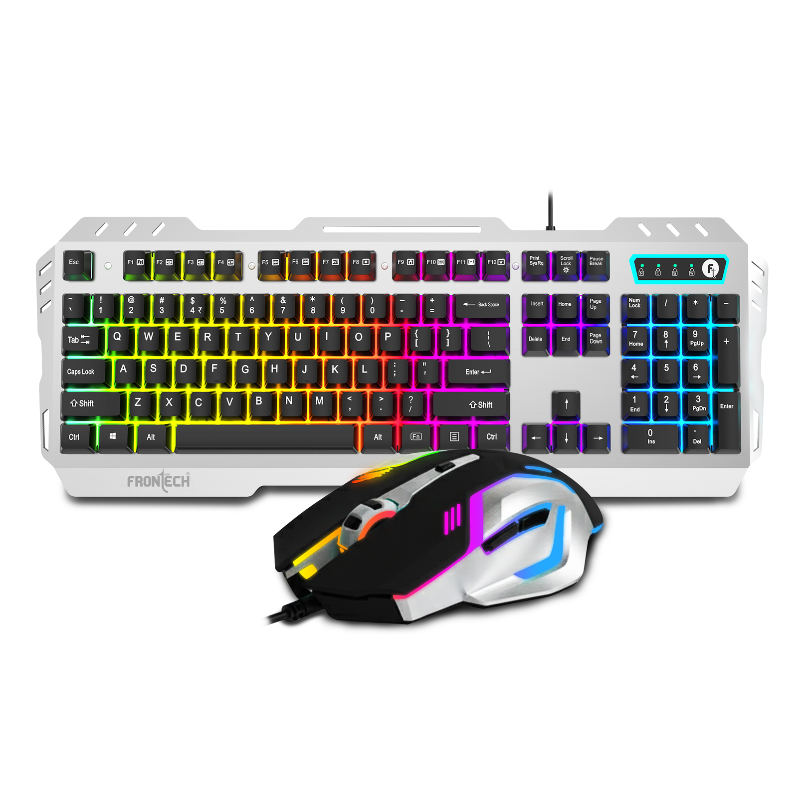KB0009B_1.png Frontech Metal Warrior Gaming Combo Rainbow Backlit Aluminium Keyboard 19 Anti-Ghosting Keys 7200 DPI Optical Mouse Ergonomic 1-Year Warranty (Black) - Image 1