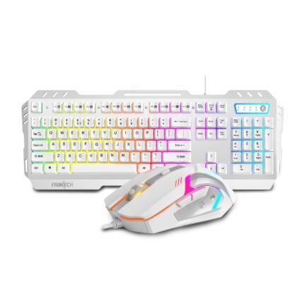 Frontech Metal Warrior Gaming Combo Rainbow Backlit Aluminium Keyboard 19 Anti-Ghosting Keys 7200 DPI Optical Mouse Ergonomic 1-Year Warranty (White)