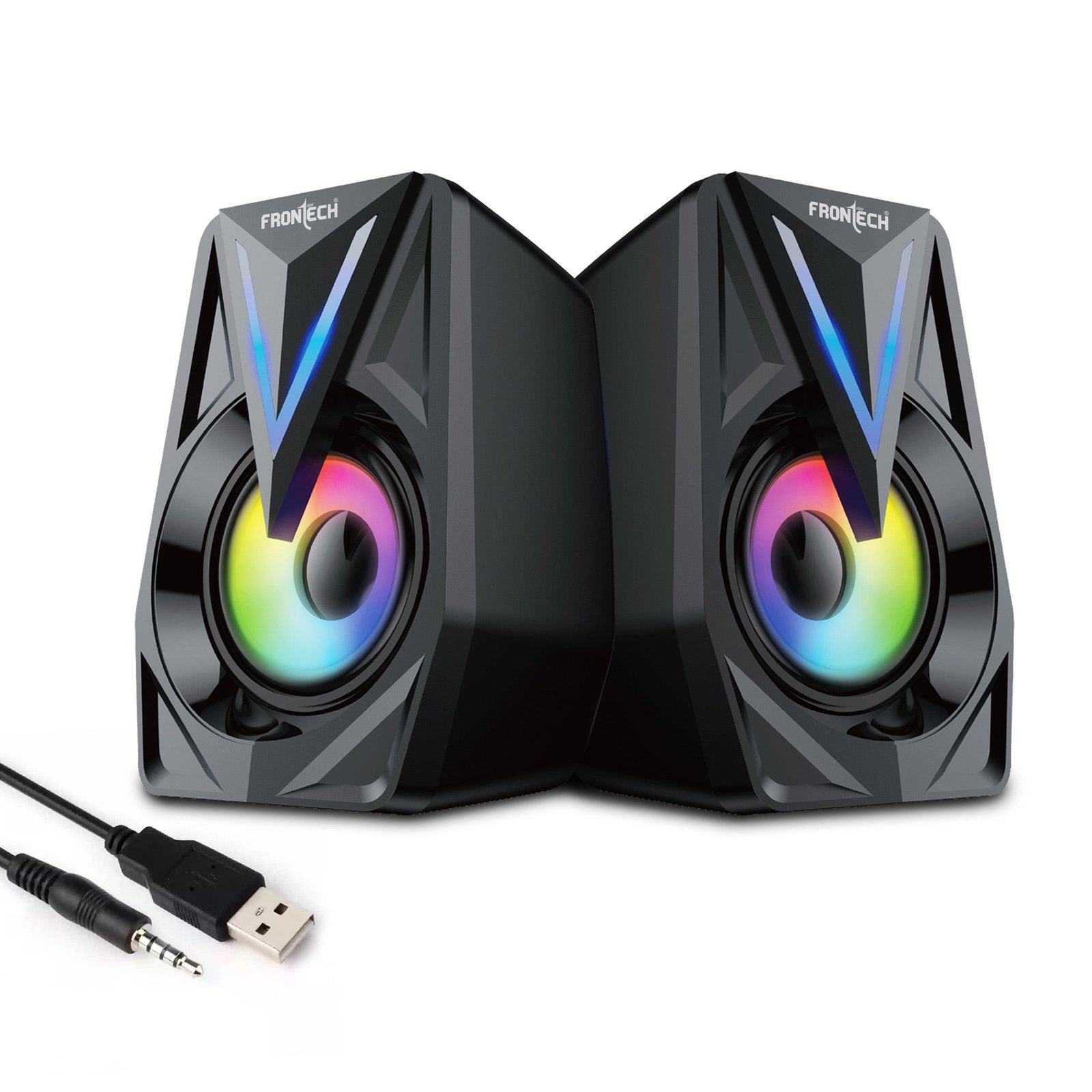 SPK0014_1.jpg Frontech Multimedia Speakers 12W 2.0 Channel Stereo Sound RGB Lighting USB Powered 3.5mm AUX 1 Year Warranty (SPK-0014) - Image 1